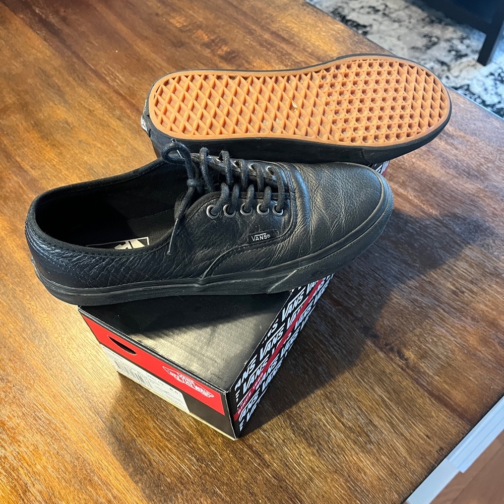 Rare Authentic Italian Leather Black on Black Vans - Size 8.5